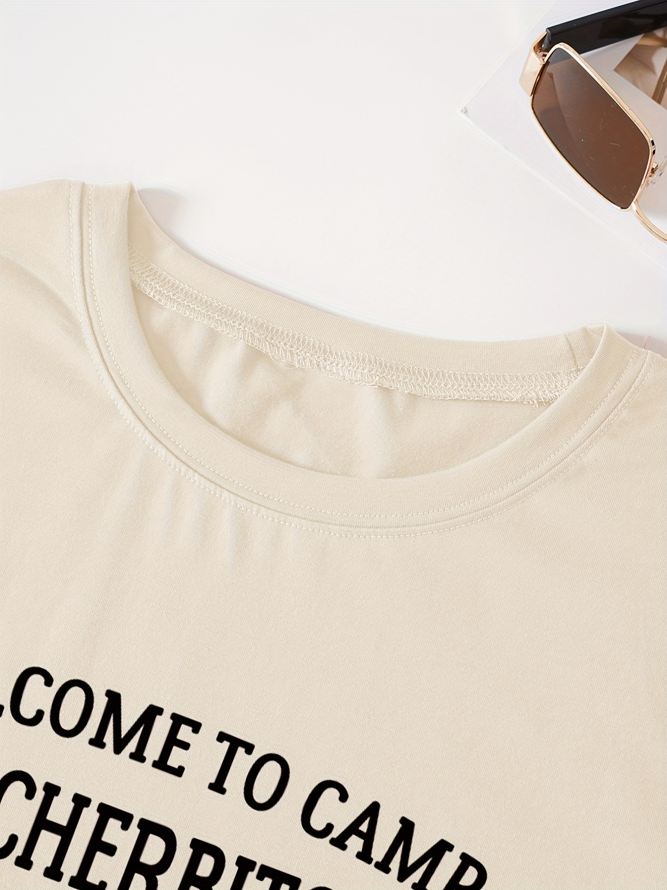 Camisa de manga corta para mujer, camiseta casual con estampado de letras,  camisetas de senderismo para mujer