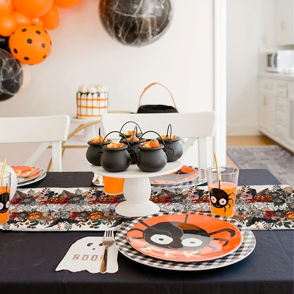 Halloween Pumpkin Table Runner 33x182cm Spider Web Holiday Decor