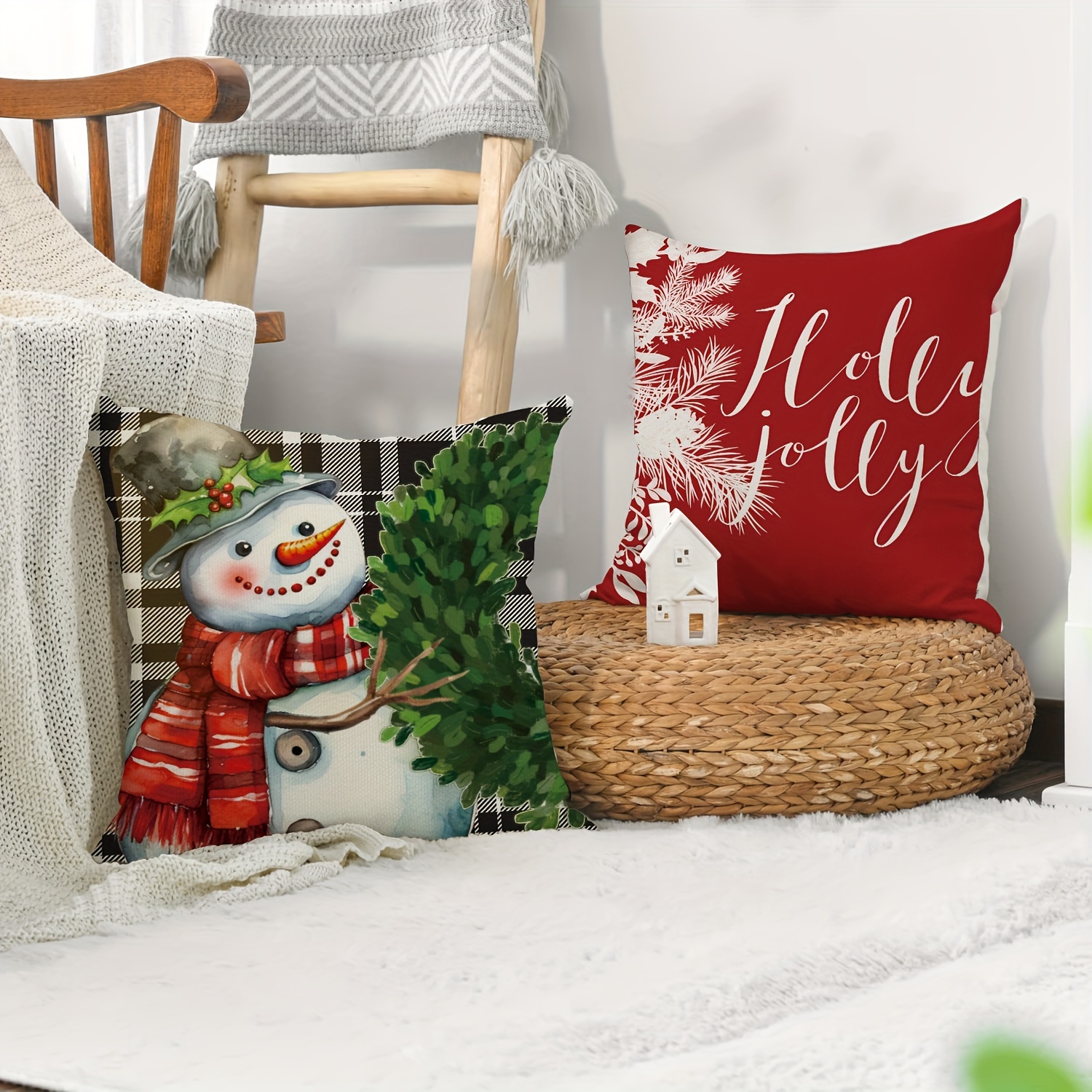 Jolly Father Christmas Throw Pillow Cover & Insert