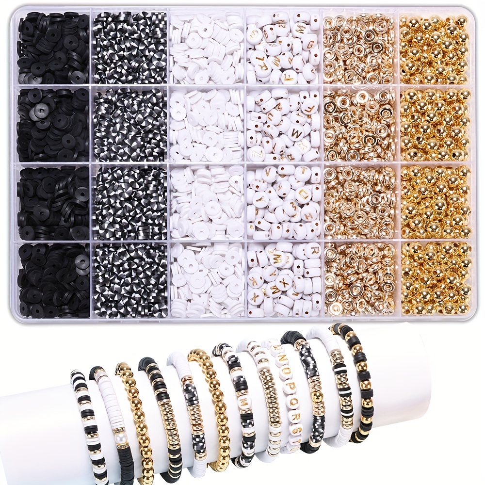 DIY Clay Beads Bracelet Kit Letter Bracelet Kit For Girls, Letter Beads  Black White Clay Beads Kit Pearl Golden Beads Kit For DIY Jewelry Making