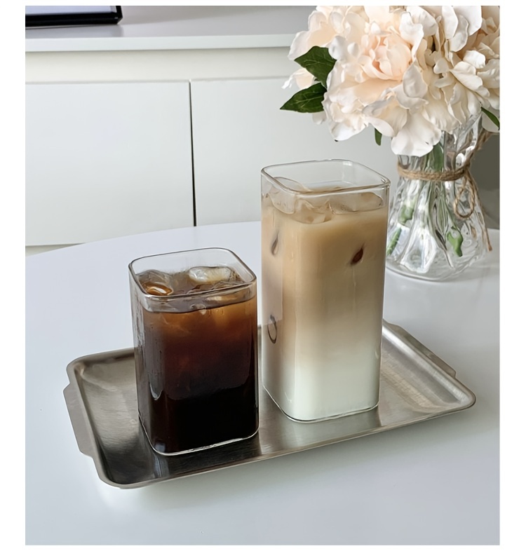 Square Glass Cup, Transparent Water Cup, Iced Coffee Cups