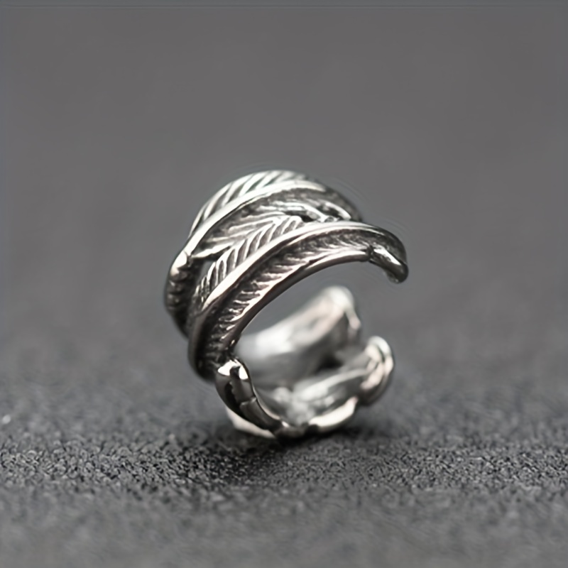 Men's Vintage Silver Ear Cuff with Feather Design