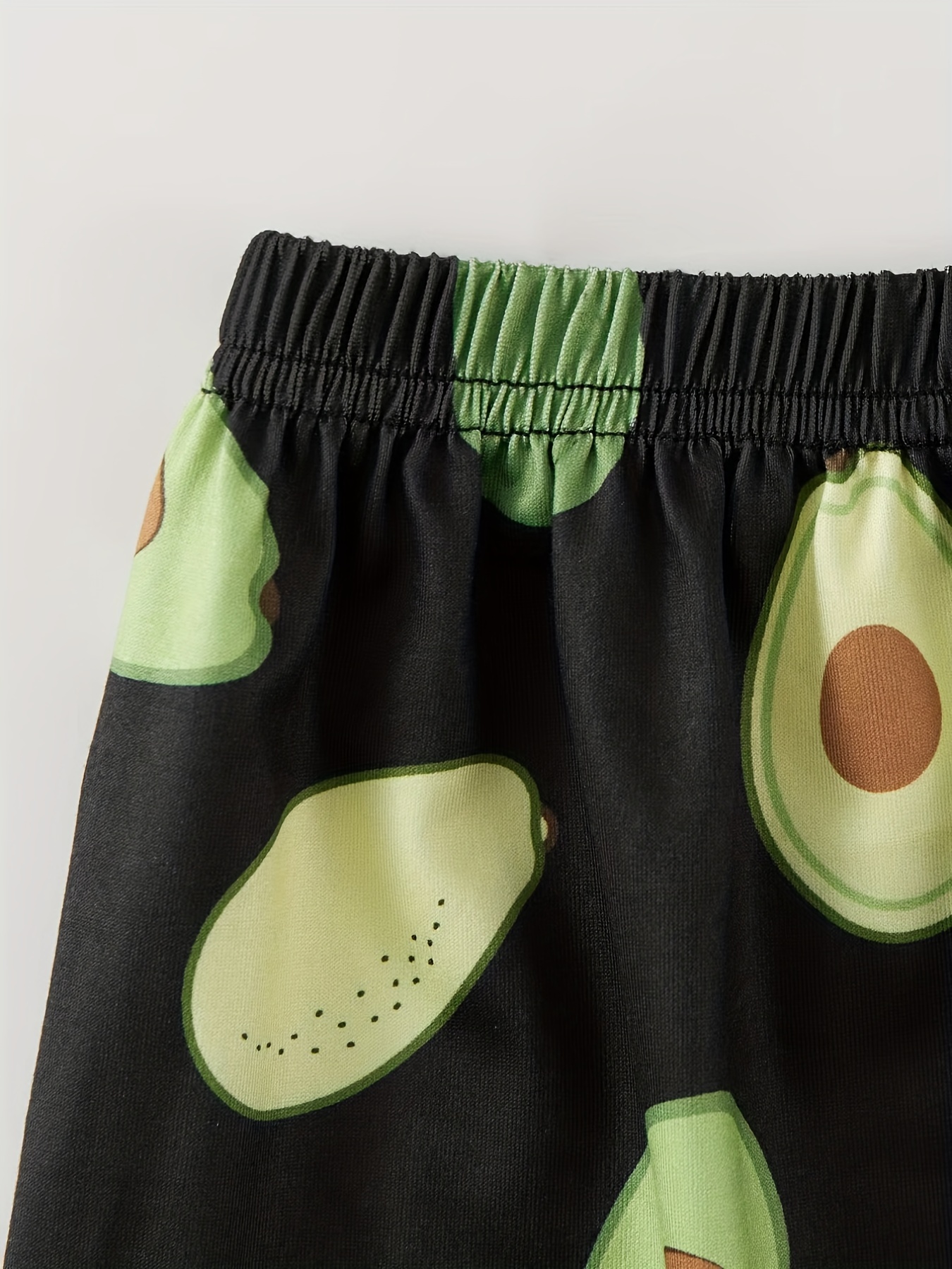 Neck Print Sleeve Avocado Elastic Crew Temu Top Pajama Set - Short