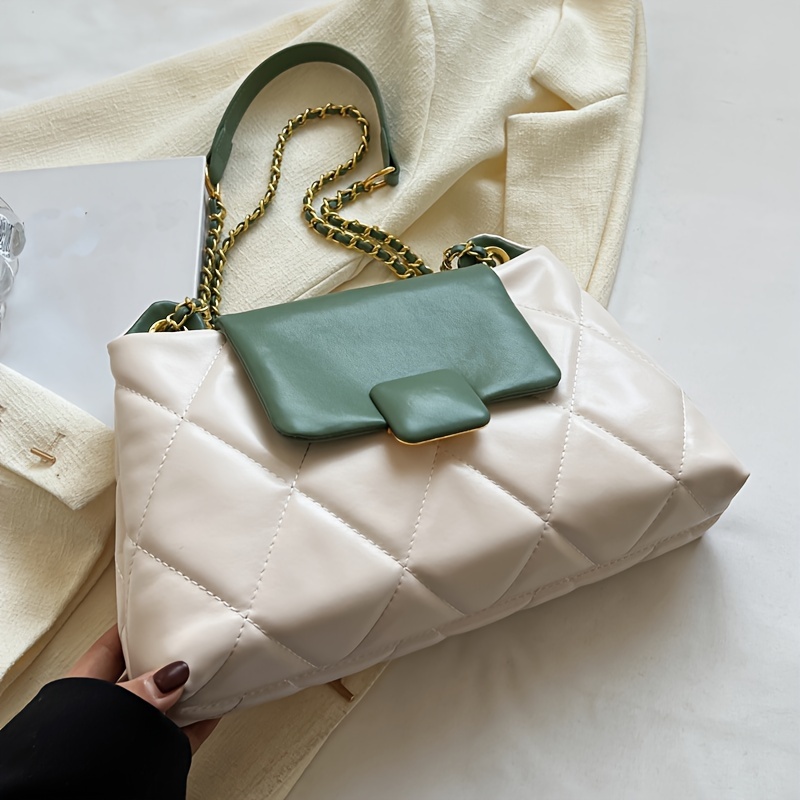 Classic Colorblock Shoulder Bag Quilted Argyle Pattern Bag For Women,  All-match Storage Bag For Work - Temu Austria