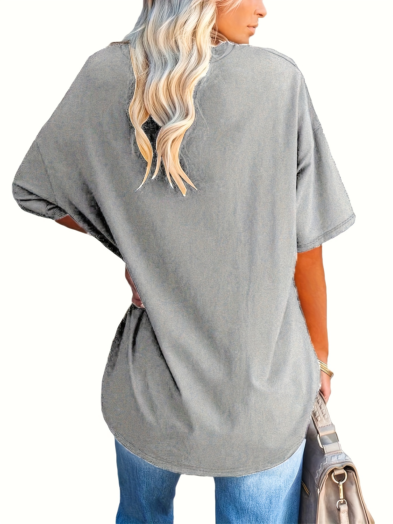 Plus Size - Women'S Plus Size V-Neck Casual T-Shirt - Short Sleeve, White with Black Letter Print, Lightweight Summer Tee for Casual Attire, Ladies T Shirts