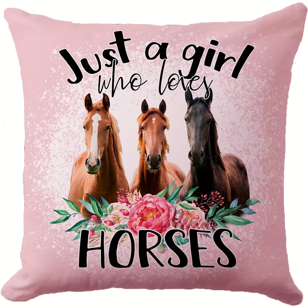 

1pc, Just A Girl Who Loves Horses Polyester Cushion Cover, Pillow Cover, Room Decor, Bedroom Decor, Sofa Decor, Collectible Buildings Accessories (cushion Is Not Included)