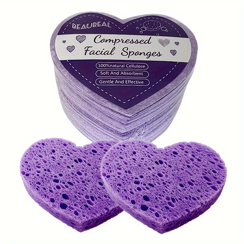 10/20/30 Count Compressed Facial Sponges Heart Shape Round Shape Face  Sponges For Cleansing Natural Facial Cleansing Sponges Pads Exfoliating  Sponges