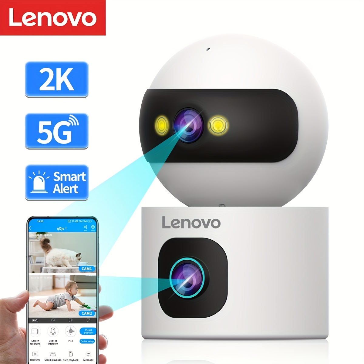 1pc Camera 5G 2 4G Dual 2K Lens Security Camera Pan Tilt Zoom Pet WiFi IP Camera Indoor Camera For Baby Home Color Night Vision Cloud SD Card Storage 2 Way Audio Smart Motion Detection