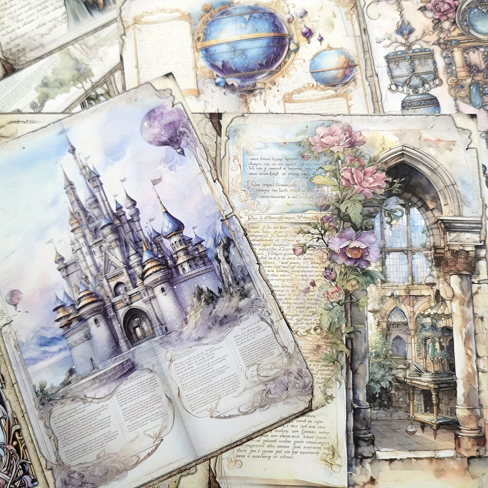 

8 Sheets Romance Of The Universe Surrounded By Clouds Caged Castle Descriptive Garbage Journal Magazine Cut Thin Diary A5 Size Handcraft Paper