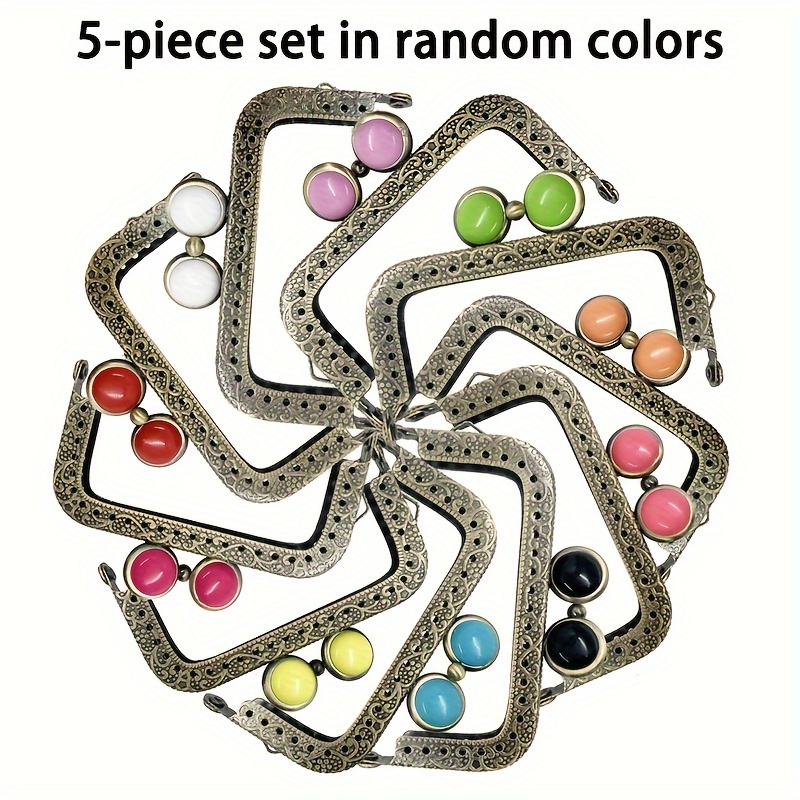 

5pcs Diy Purse Metal Frame, Random Candy Colored Bead Bag Kiss Buckle, Square Embossed Fashion Versatile Bag Making Accessories 8.5cm/3.35inch