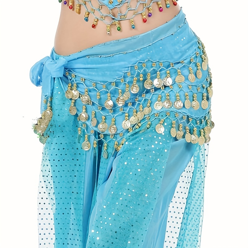 Conjunto de traje para danza del vientre para niños, cinturón, velo,  pantalones, collar, danza de Bollywood, moneda de gasa, Performance1347S