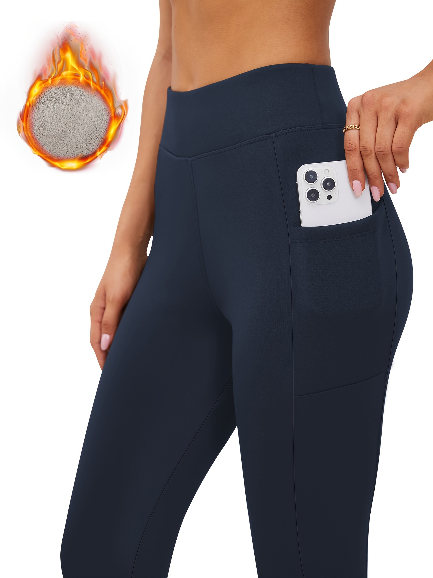 Fleece Liner Cropped Yoga Pants High Stretch Pocket Slimming