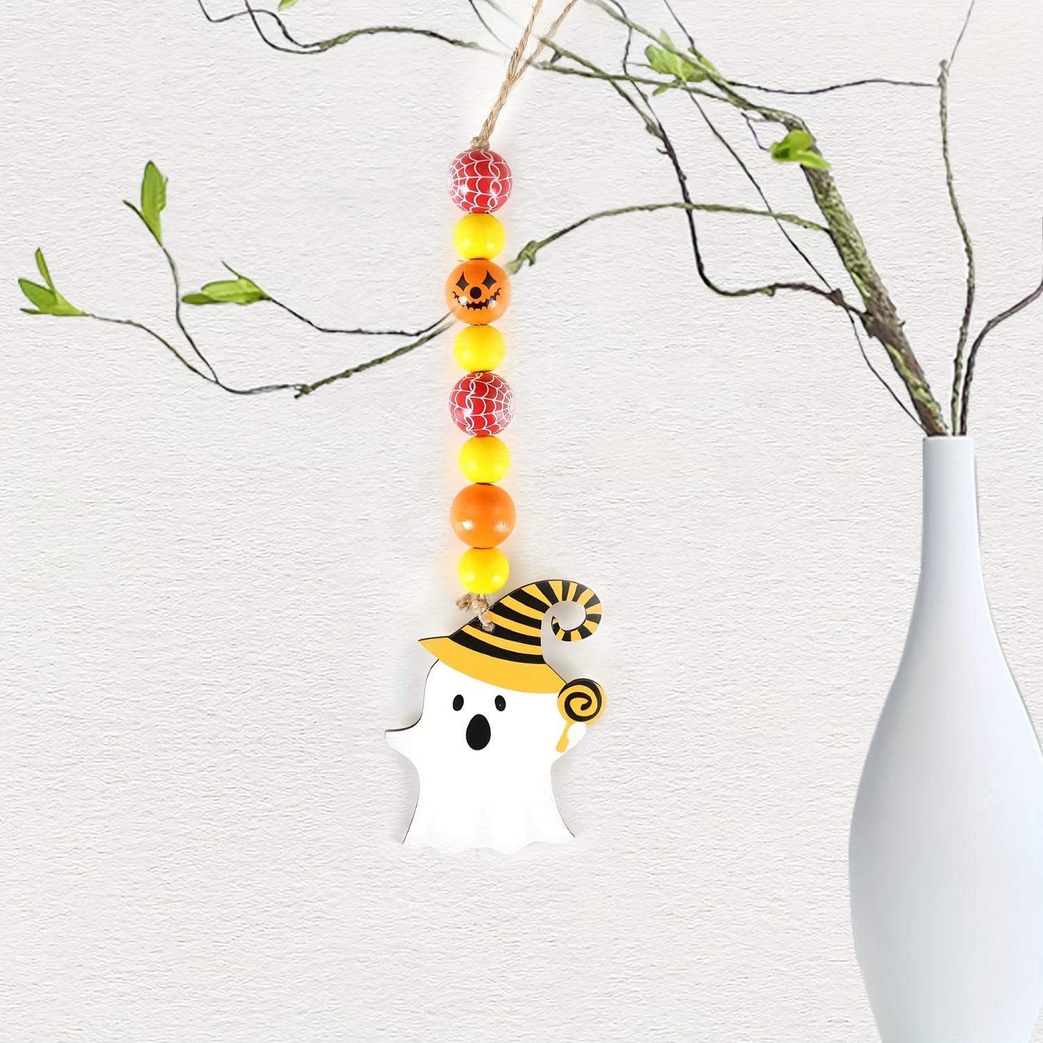 Halloween Wooden Beads String Tassel Diy Ghost Black Cat Tag - Temu