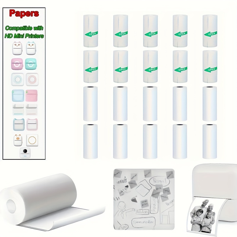 Papier Autocollant Imprimante, 10 rouleaux de Papier Thermique Autocollant  pour Mini Imprimante, Papier d'impression Thermique Auto-adhésif, 57 x 25MM  (Blanc - Opaque) : : Fournitures de bureau