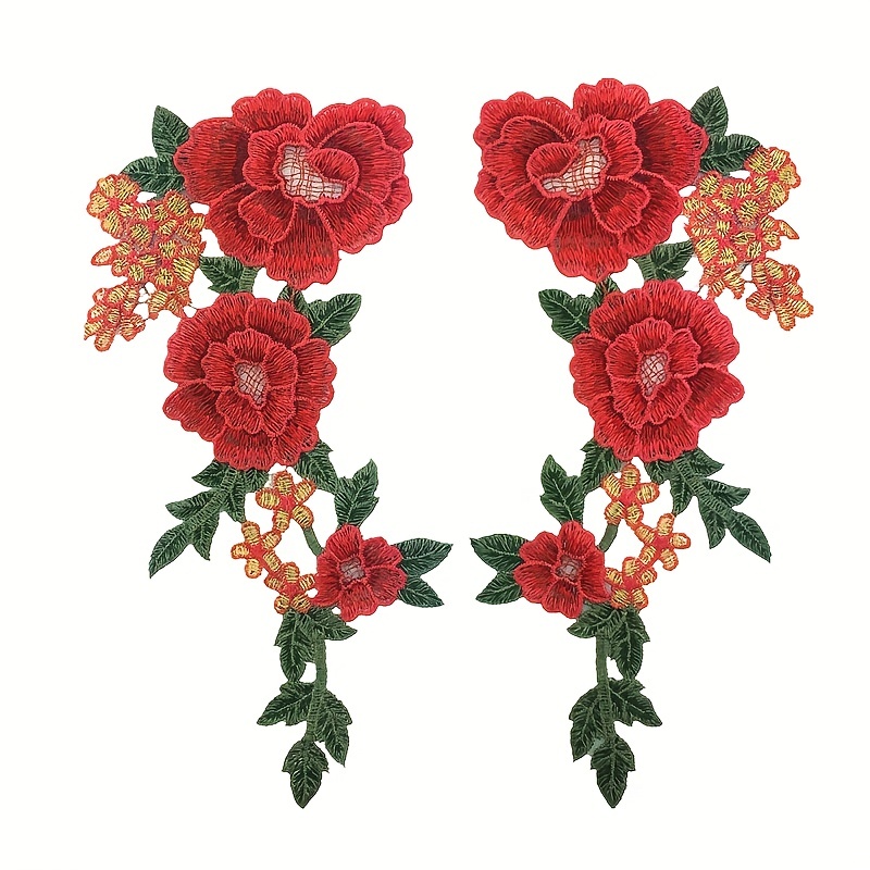 Red Rose Iron On Appliques Embroidery Flower Patches Large - Temu