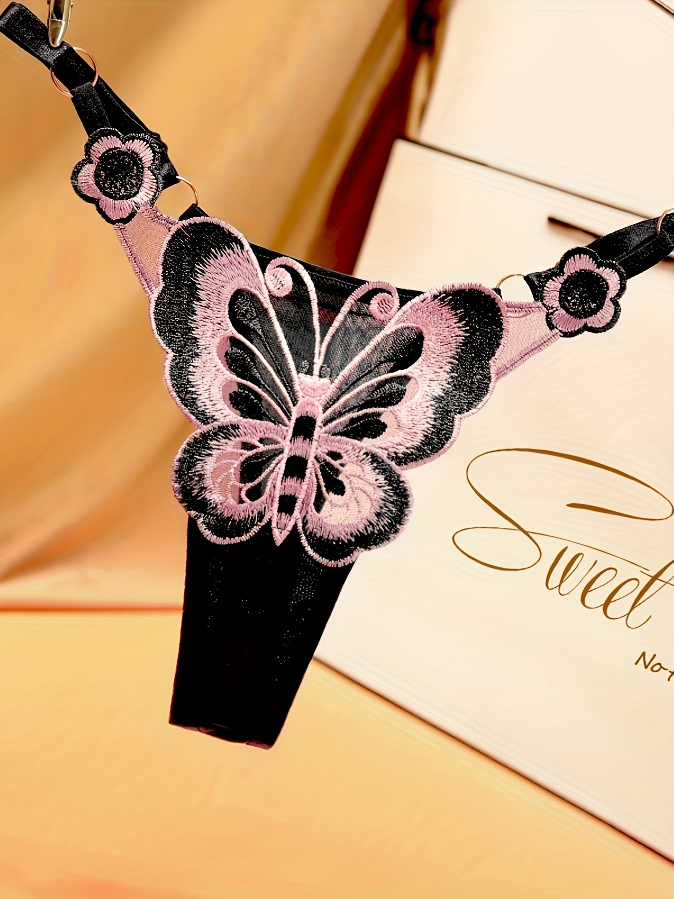 Butterfly Embroidery Thongs Ring Linked Low Waist Panties - Temu