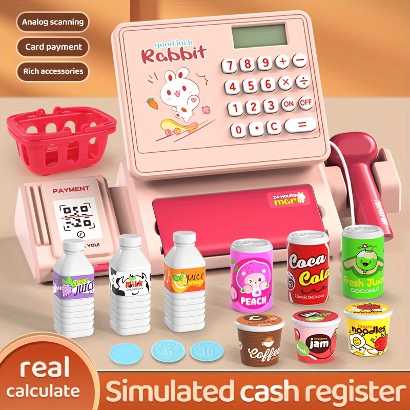 Juguete de caja registradora rosa de simulación – Aprende y juega comprando  juguetes para niños con micrófono electrónico, escáner, calculadora