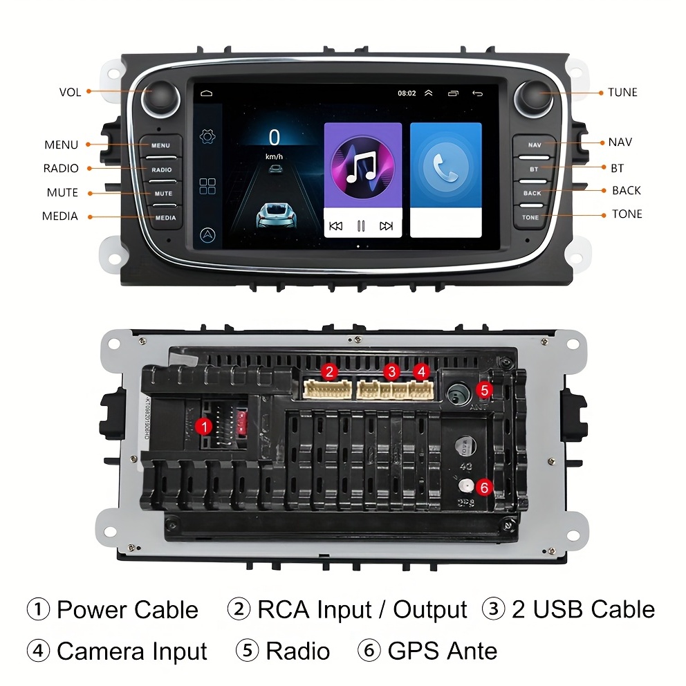  Radio estéreo de coche para Ford Focus II Mondeo 9 S-Max C-Max  Kuga (2008-2011), Android 11 estéreo de coche con CarPlay Android Auto,  pantalla táctil de 7 pulgadas con Bluetooth, GPS
