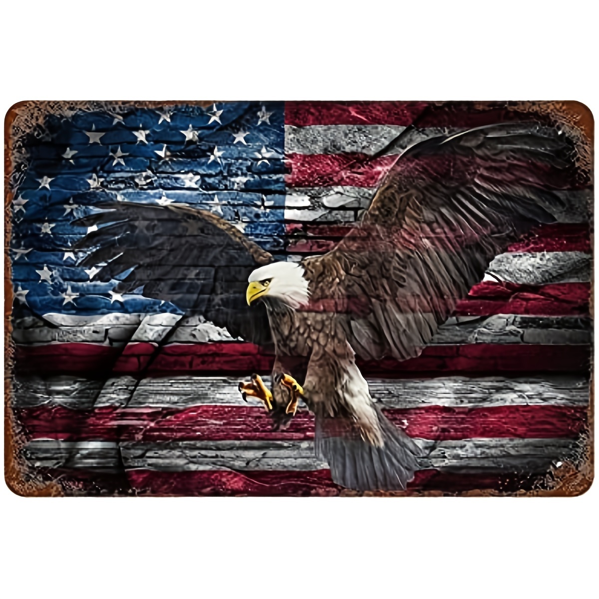 1pc American Mad Eagle Flag Metal Tin Sign Wall Decor Man Cave Bar US United States Flag Patriotic Metal Sign America 12x8 Inch