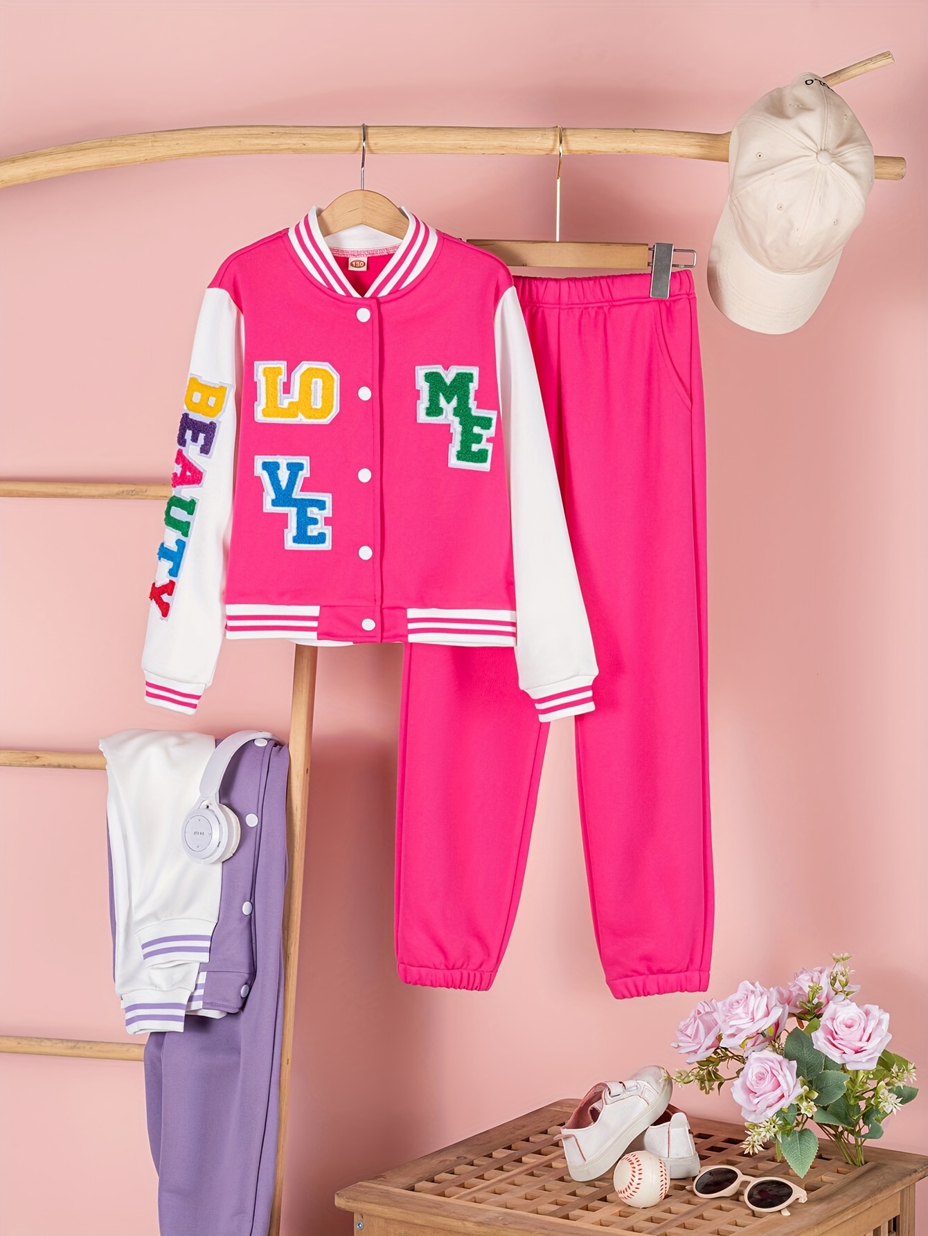 Girls Casual Sports Sports Set Colorful Letter Print Long - Temu