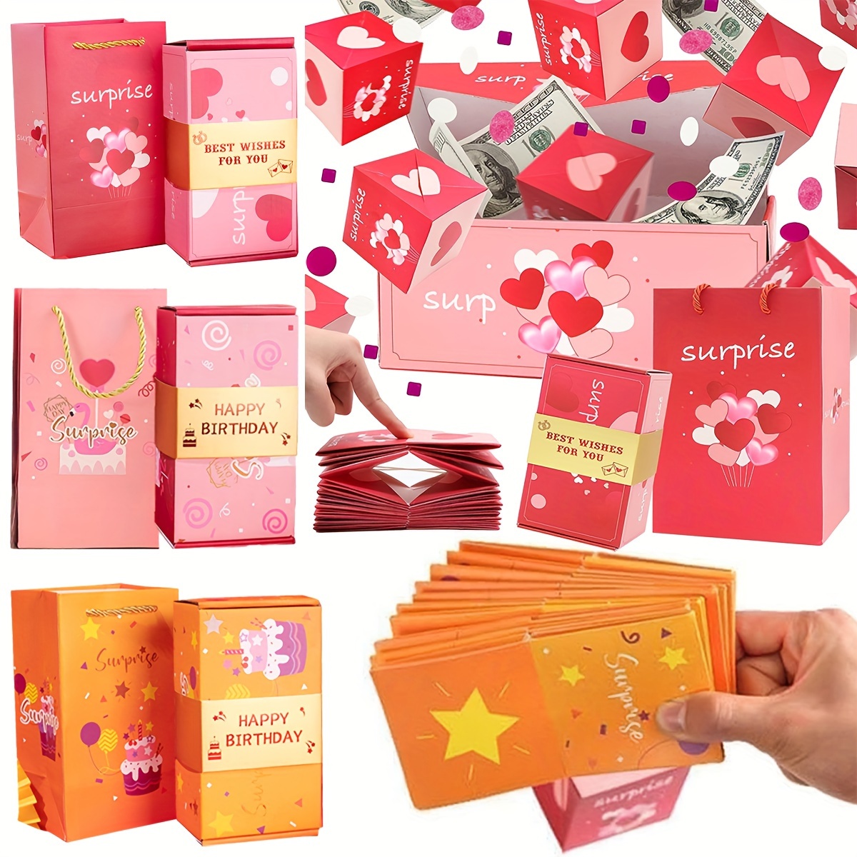  Caja de regalo sorpresa – Creando el regalo más sorprendente,  caja de regalo sorpresa plegable, caja creativa sorpresa explosiva, cajas  de dinero explosión para cumpleaños, aniversario, día de San Valentín  (rosa-1) 