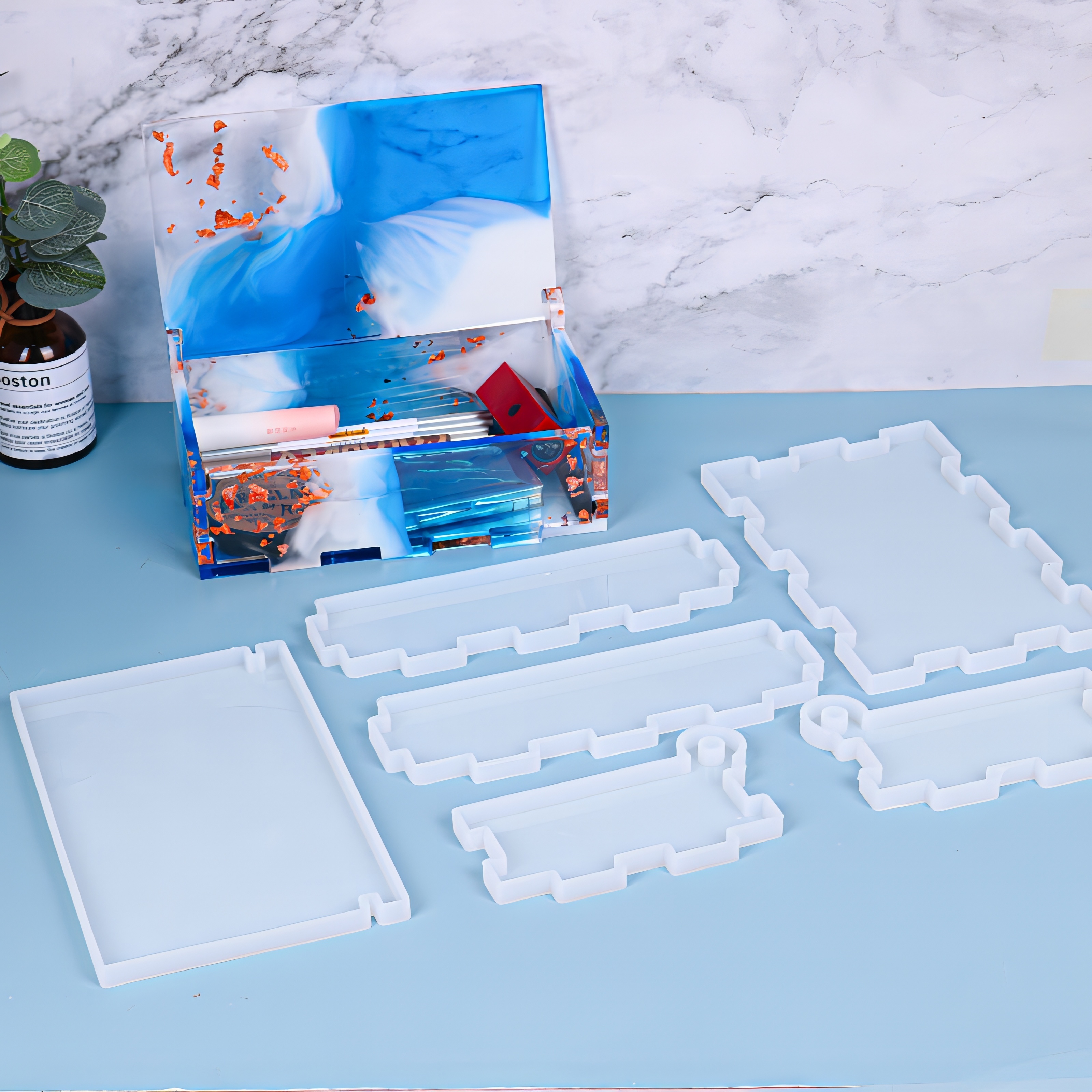 Diy Crystal Multi layer Storage Box Jenga Resin Mold With - Temu