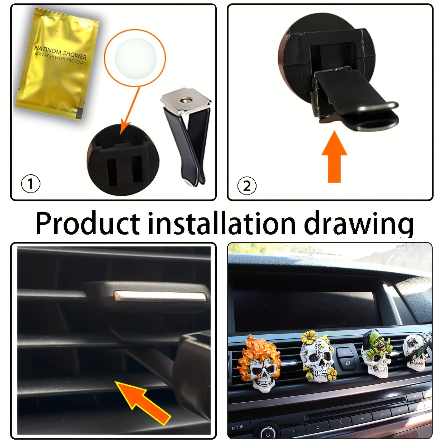 Car Air Fresheners Vent Clips 3 PCS Car Interior Accessories for Men Women  Cute Skull Auto Air Conditioner Vent Clip Decor, for Car Office Home