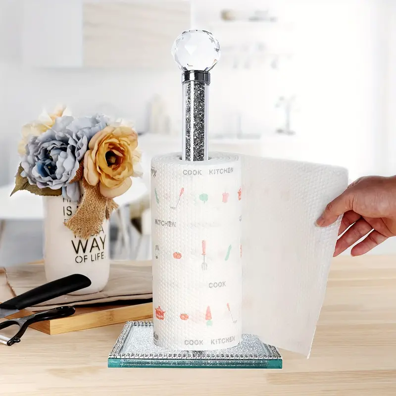 Crystal Paper Towel Holder Stand, Bling Glass Handmade Kitchen