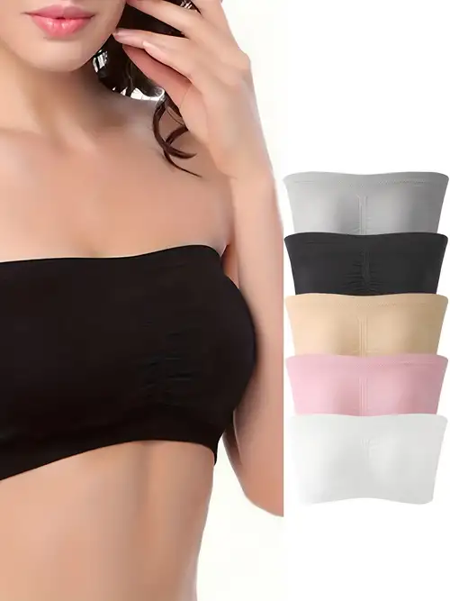 Plus Size Strapless Bra Bandeau Tube Removable Padded Top Stretch