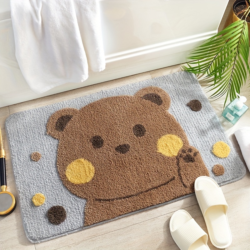 1pc Bath Rug, Cute Animal Pattern Imitation Cashmere Floor Mat
