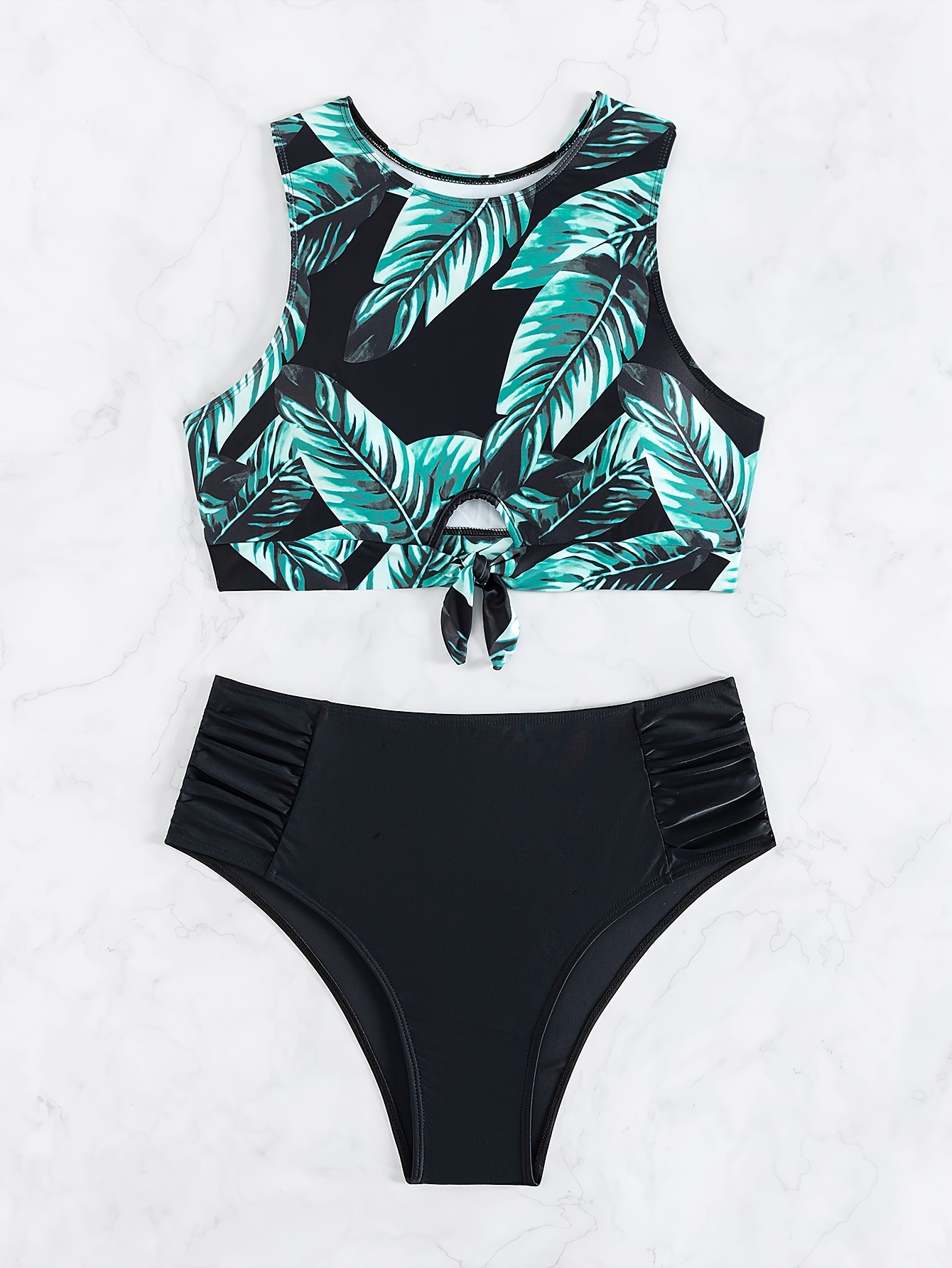 Tropical Palm Leaf Print Tie Front Belt Beach Cover Pants - Temu