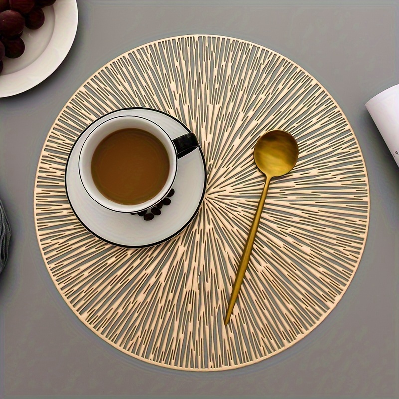 

1pc 38cm Round Placemats Restaurant Hollow Pvc Decoration Meal Mat Anti-hot Dining Table Line Mat Steak Plate Pad For Office, Reading, Dining