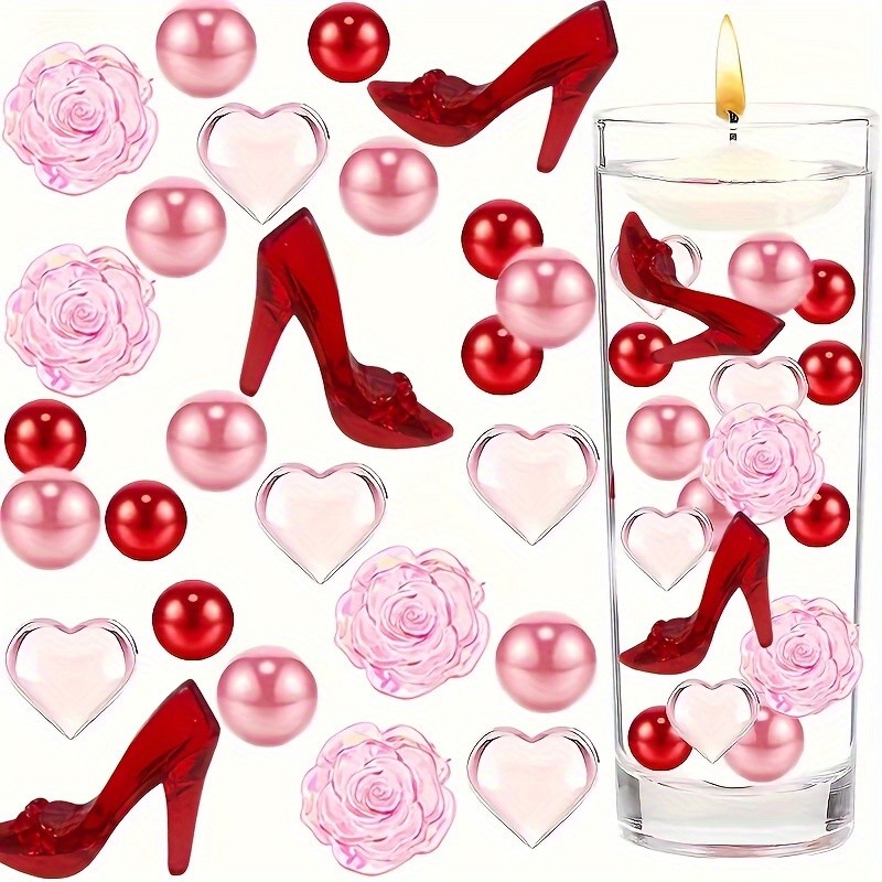 Perles Flottantes Rouges Pour Vases,Ornement De Coeur Pour Bougies