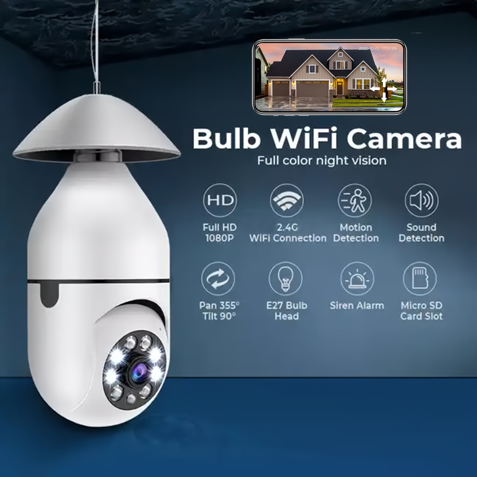 Ampoule caméra wifi intelligente de surveillance vision HD 355 degrés