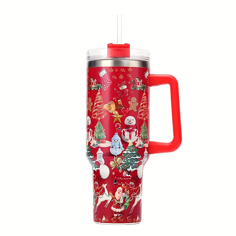 Christmas Thermos Water Bottle with Handle and Straw Lid 40oz