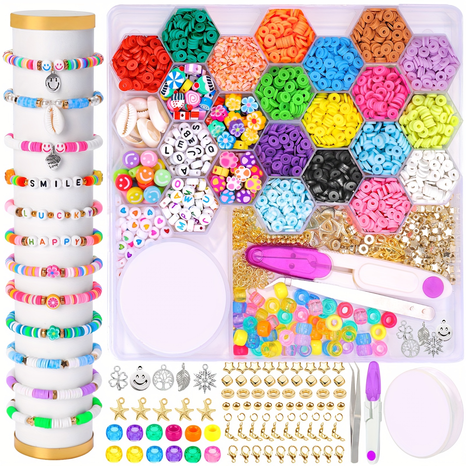 Bracelet Making Beads Kit for Girls Round Gold Clay Beads for Jewelry  Making♪