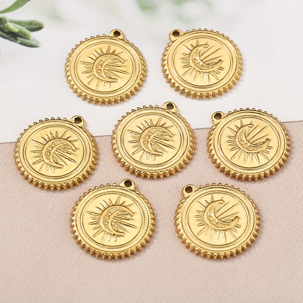 

5pcs Stainless Steel Golden Crescent Pattern Round Gear Hanging Tag Pendant 19mm Diy Necklace Bracelet Jewelry Accessories
