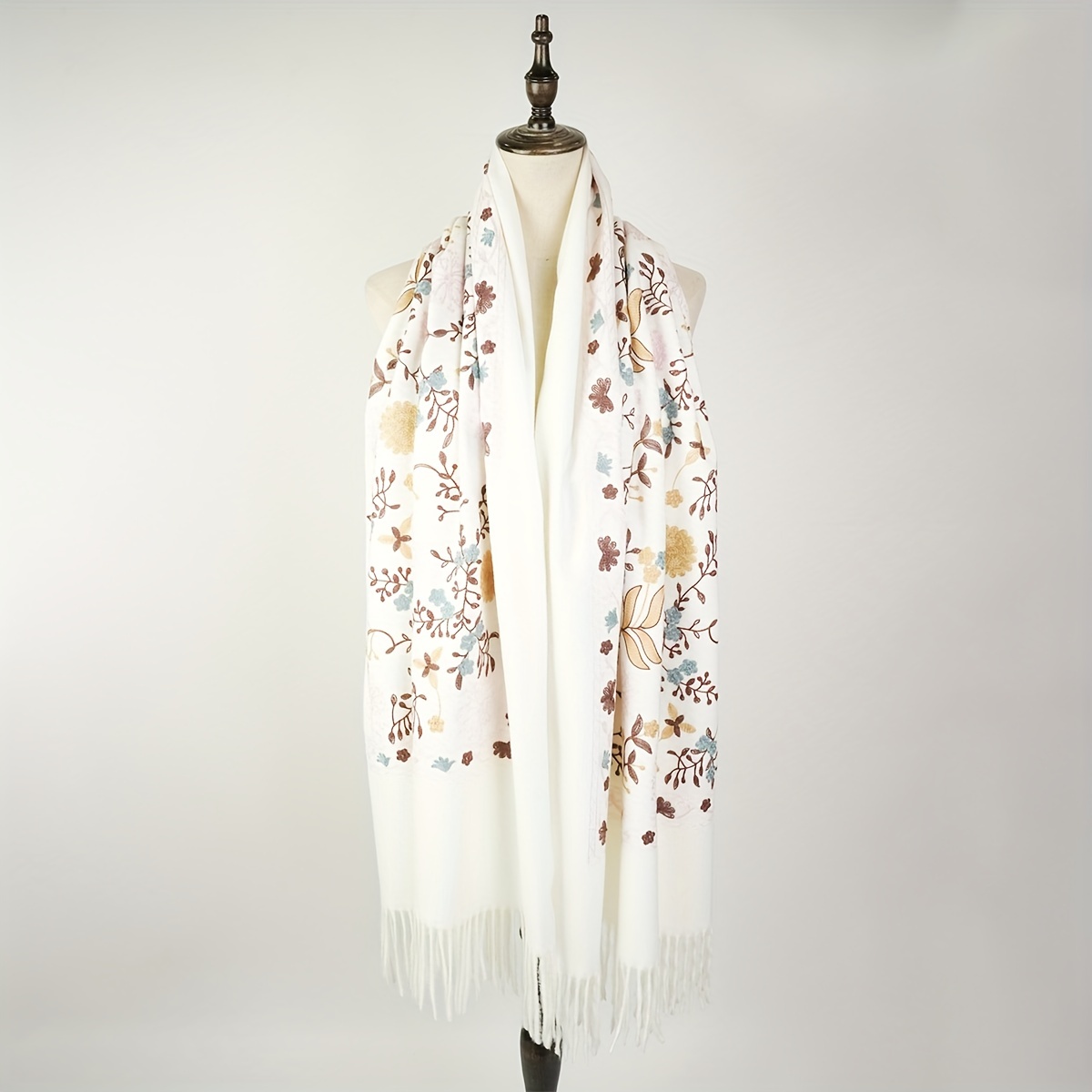 Cashmere Embroided Scarf Long Warm Tassel Shawl