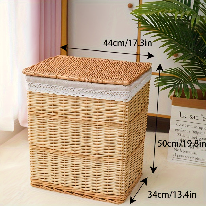 HOMEH Dirty Clothes Bucket, Plastic Imitation Rattan Laundry Basket with  Cover Used for Clothing Toy Storage (3 Colors) (Color : Beige)