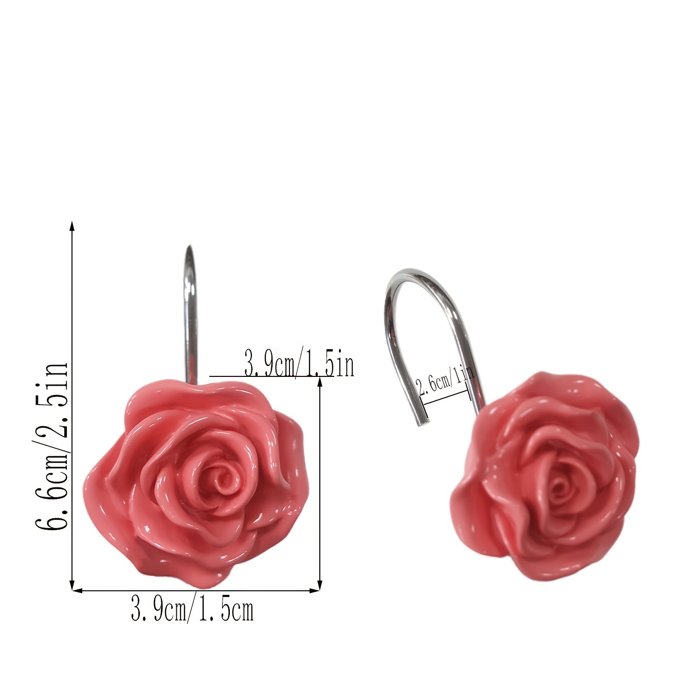 Red Aluminum Shower Curtain Hooks, Rust Proof Decorative Resin Flower Shower  Curtain Rings 