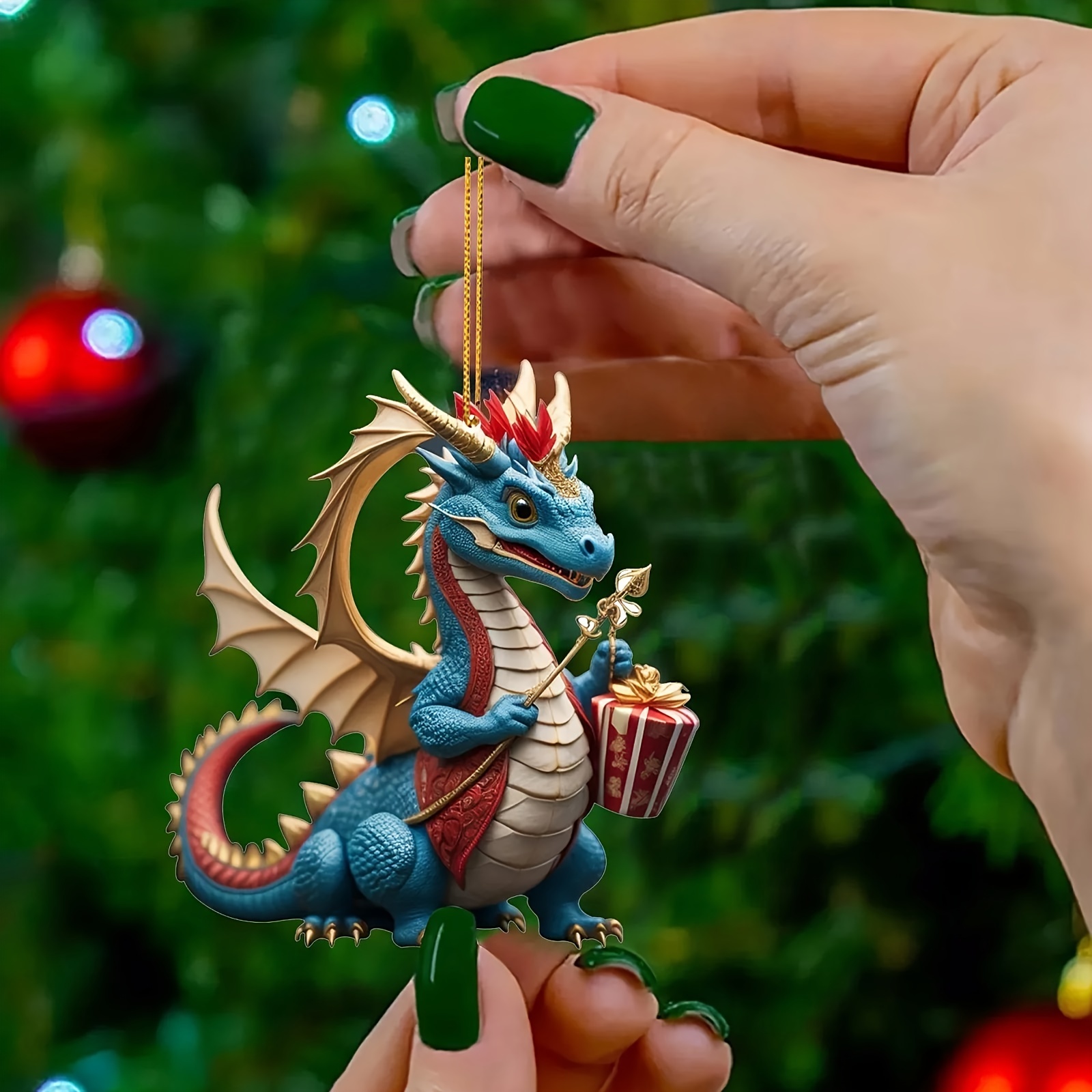 

Christmas Dragon Acrylic Hanging Ornament - Contemporary Holiday Decoration, Home Decor, Desktop Ornament