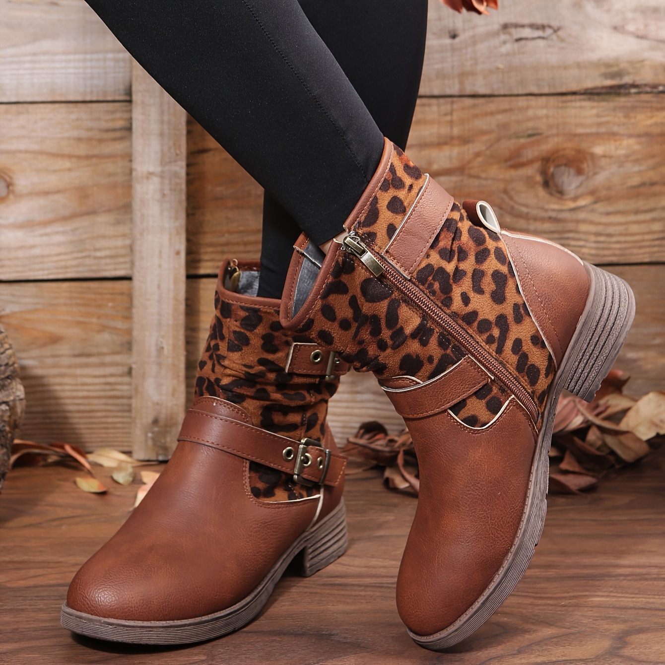 leopard buckle boots