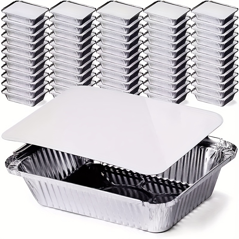 Sartenes de aluminio desechables de 9 x 13 pulgadas, bandejas de aluminio  de tamaño medio con tapas, mesa de vapor resistente, poco profundas