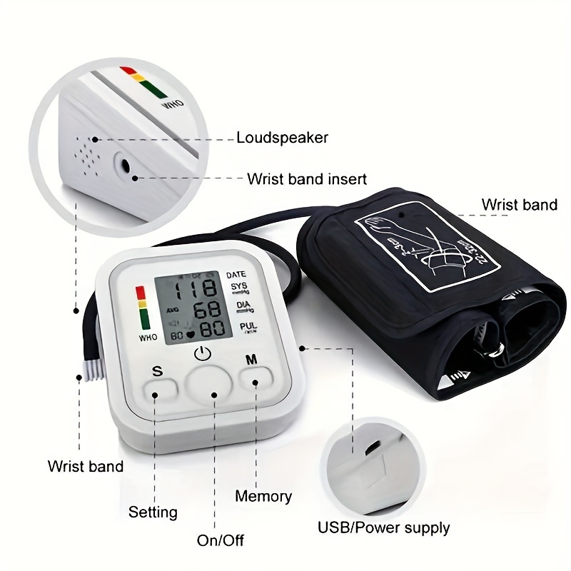 Black Arm Type Fully Automatic Blood Pressure Monitor Lcd - Temu