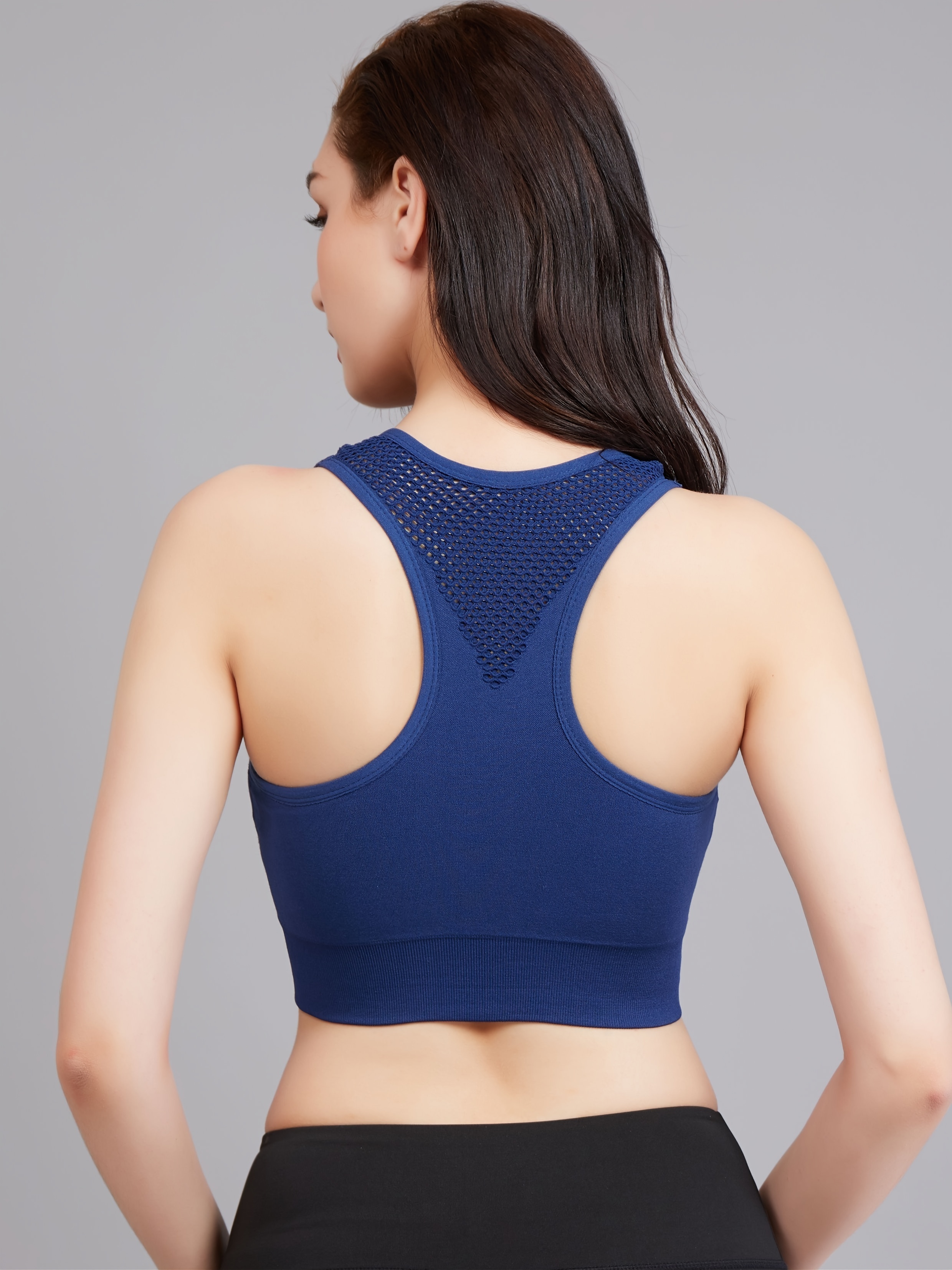Hioffer High Impact Zippered Sports Bra Removable Padded Yoga Vest Blue at   Women's Clothing store