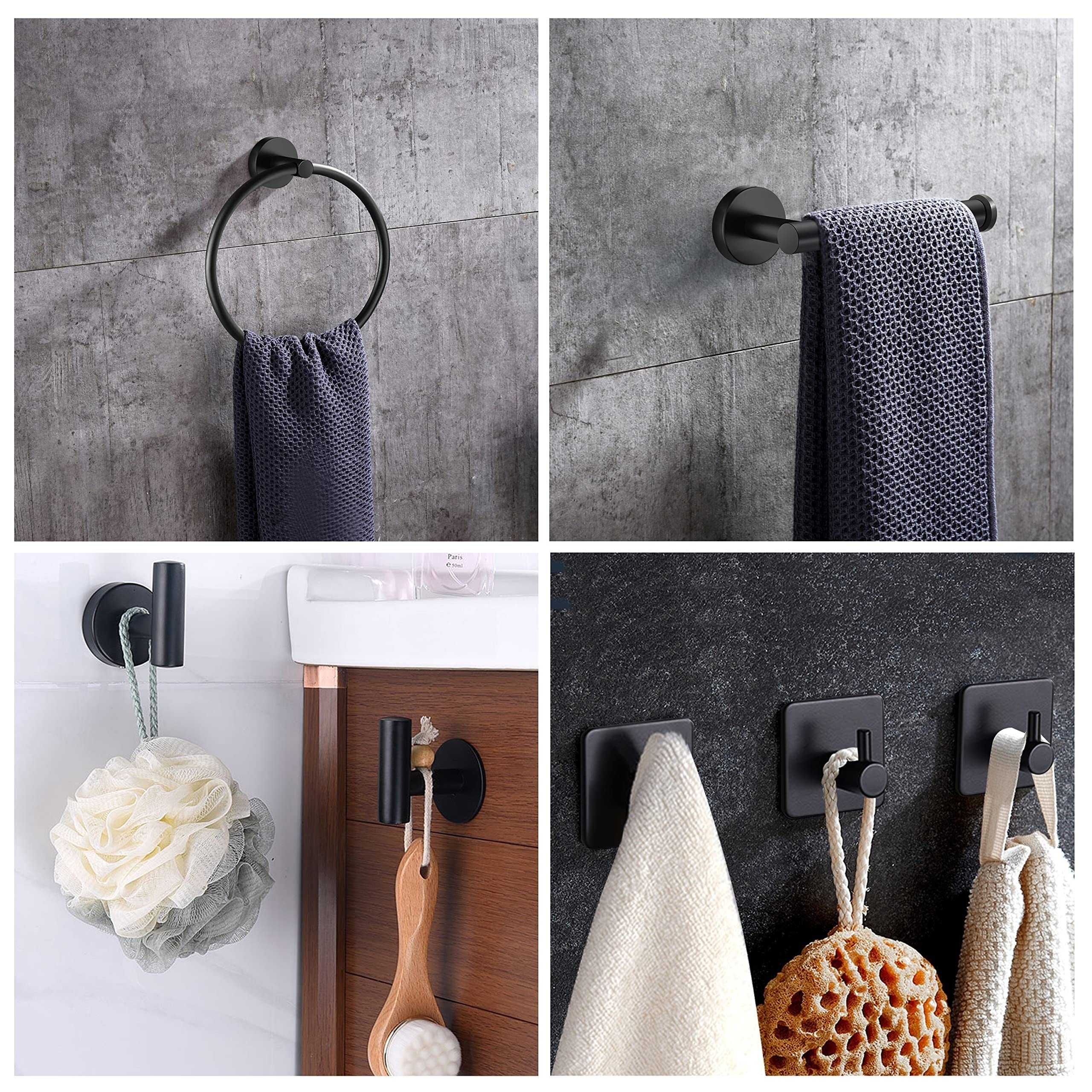 Soporte para papel higiénico negro mate y soporte para toallas de mano,  juego de accesorios de baño de 2 piezas, soporte de acero inoxidable SUS304