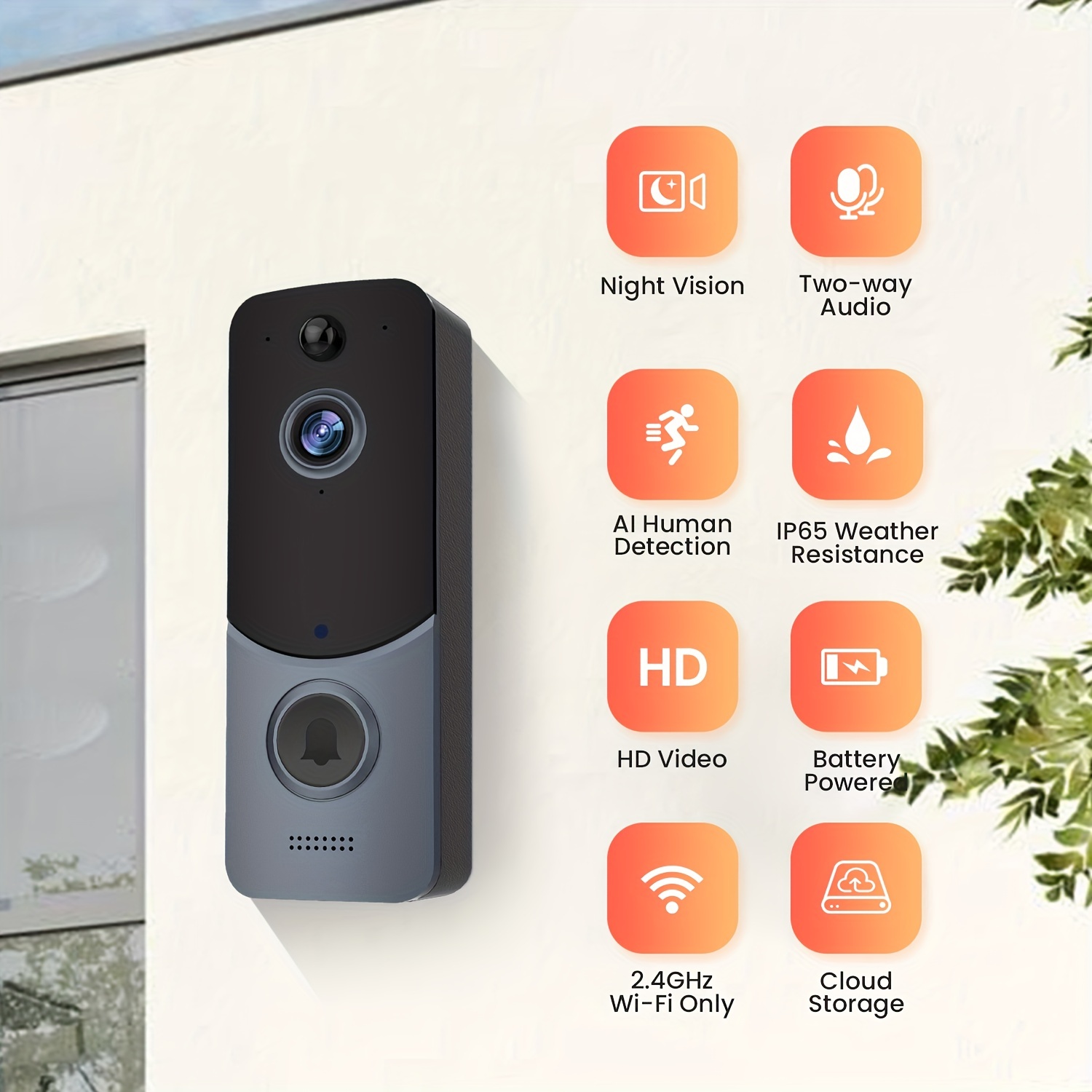 Mosunx Timbre inteligente inteligente inalámbrico remoto timbre de video  timbre visual inteligente cámara de video en tiempo real visión nocturna  WiFi