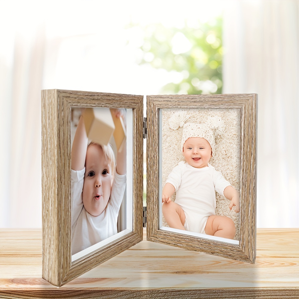 4x6 Double Frame Wood Grain Hinged Picture Frame Two Photo Frames for  Wedding