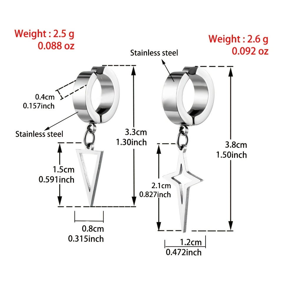 Stainless Steel Triangle Star Dangle Earring