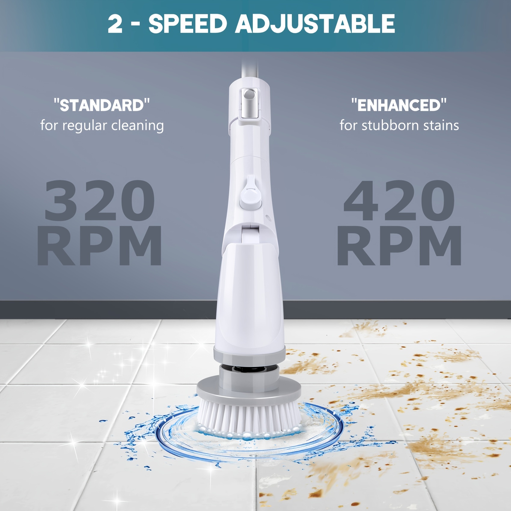Electric Spin Scrubber, Jorking Cordless Power Scrubber Up to 420RPM Powerful Cleaning, Shower Scrubber for Cleaning Bathtub, Tile and Floor with 8